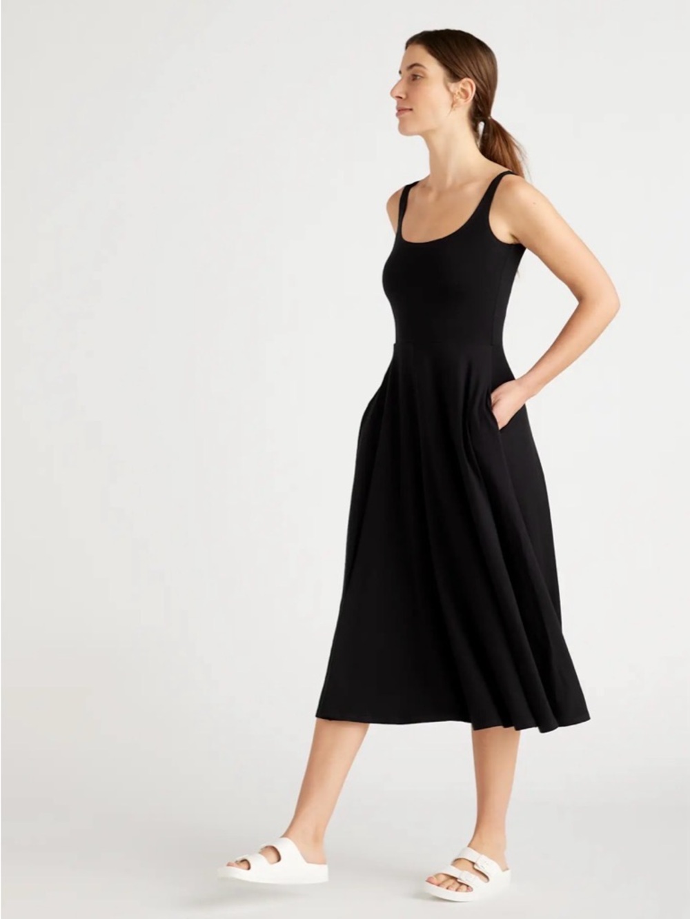 Quince Black Sleeveless Midi Dress